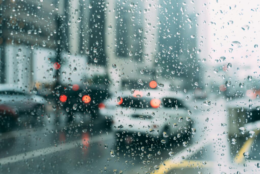 car driving in the rain